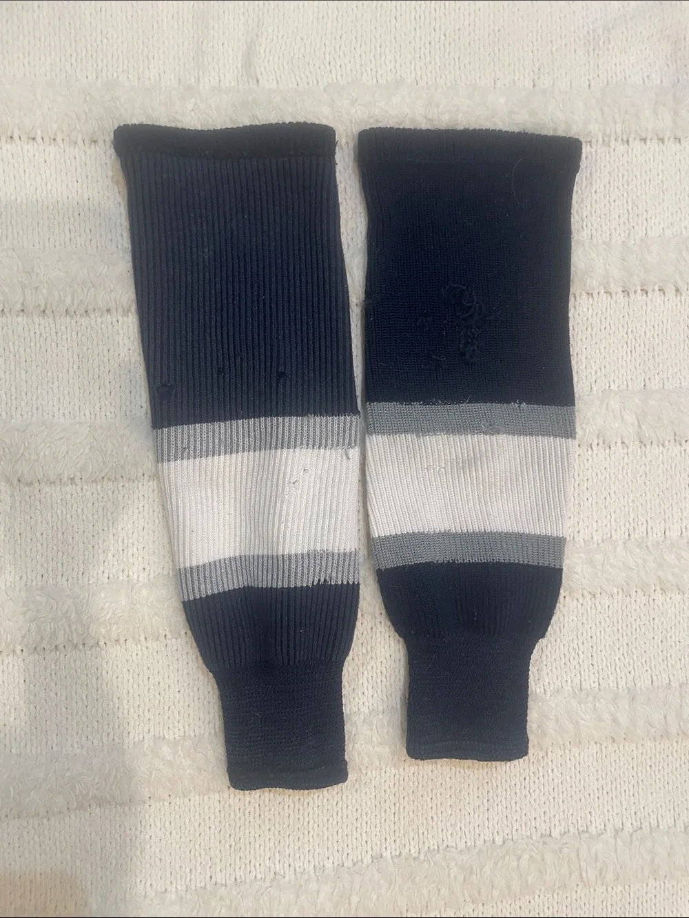 Junior Hockey socks navy blue & White Stretch Rib 19”x6 3/4” boys girls unisex